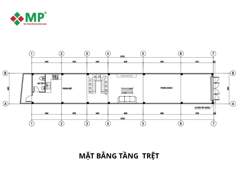Ký hợp đồng cải tạo nhà phố 3 tầng kết hợp xưởng may ở Tân Phú 2 Bản vẽ kiến trúc mặt bằng tầng trệt nhà anh Minh