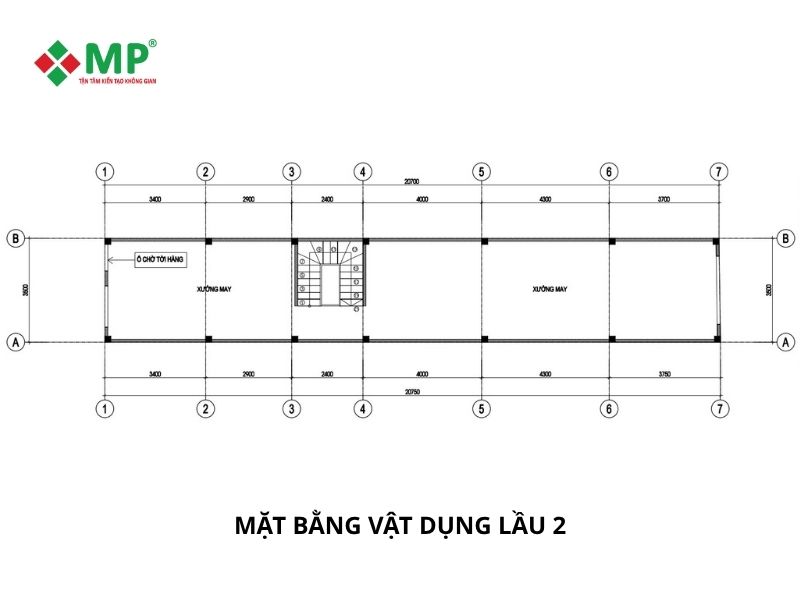 Ký hợp đồng cải tạo nhà phố 3 tầng kết hợp xưởng may ở Tân Phú 4 Bản vẽ kiến trúc mặt bằng tầng 2 nhà anh Minh