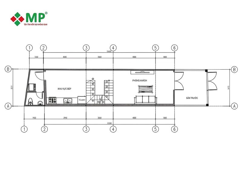 Ký hợp đồng sửa nhà trọn gói – Biến nhà cấp 4 cũ thành tổ ấm hiện đại 4 Bản vẽ thi công tầng trệt nhà anh Chinh