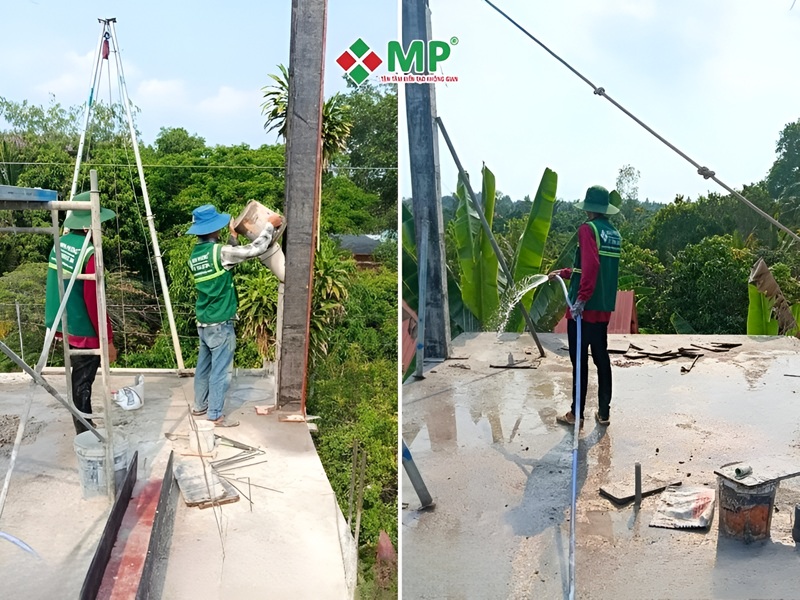 Xây nhà trọn gói là gì? Hiểu đúng trước khi quyết định xây nhà 2 Thi công hạng mục đổ bê tông cột và bảo dưỡng bê tông sàn